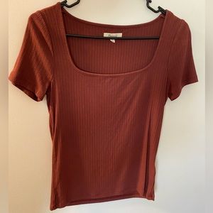 Madewell Ribbed Square Neck T-shirt in Terracotta Color